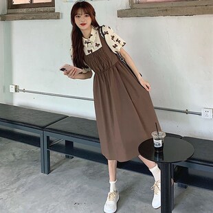 哺乳衣外出夏季 哺乳连衣裙产后喂奶衣 遮肚子显瘦假w两件辣妈时尚