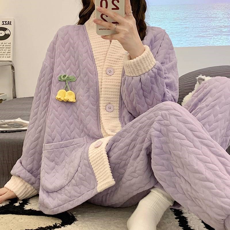 空气棉月子服春秋夹层产后t孕妇睡衣哺乳产妇喂奶家居服冬季女11
