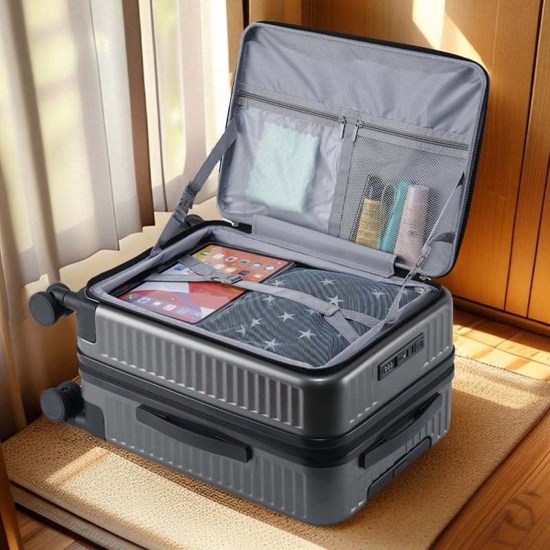 侧开盖深仓一体式行李箱r女2024新款可扩展登机箱拉杆箱旅行密码