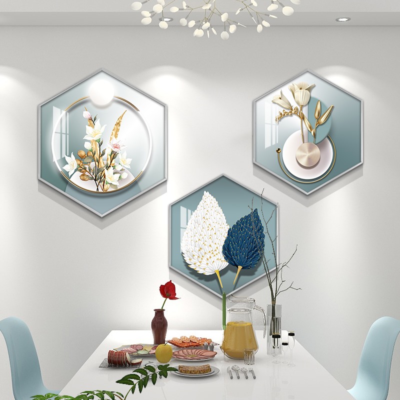 轻奢高档餐厅背景墙装饰画高级感饭厅挂画北欧抽P象壁画羽毛晶瓷图片