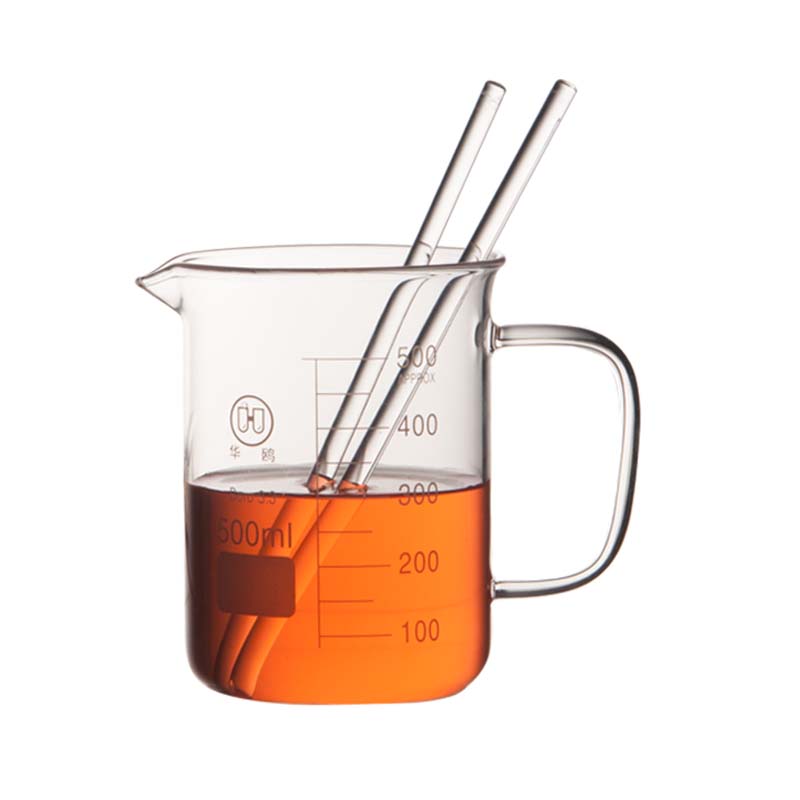 玻璃手柄烧杯250 500ml1000毫升耐高温家用实验室把柄刻度计量杯