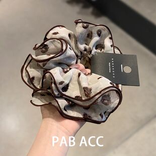 复古精致高级感韩国多层雪纺印花木耳边肥肠圈弹力扎马尾头绳发圈