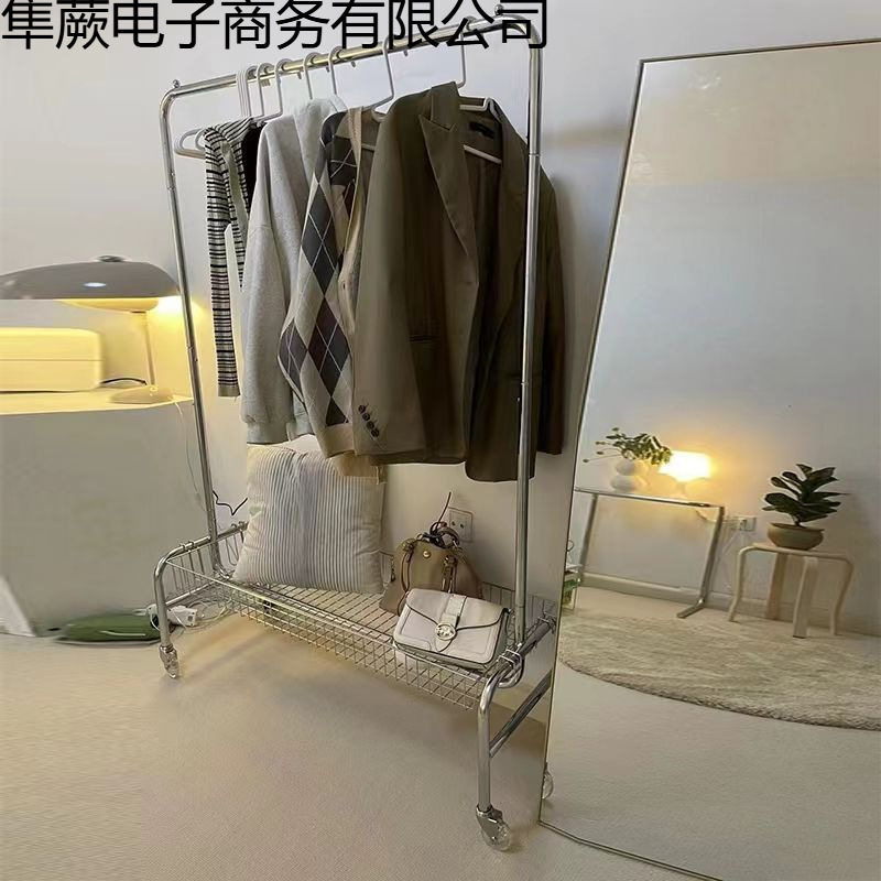 服装店货架不锈钢陈列架带轮中岛橱窗柜移动展示架卧室挂衣架落地