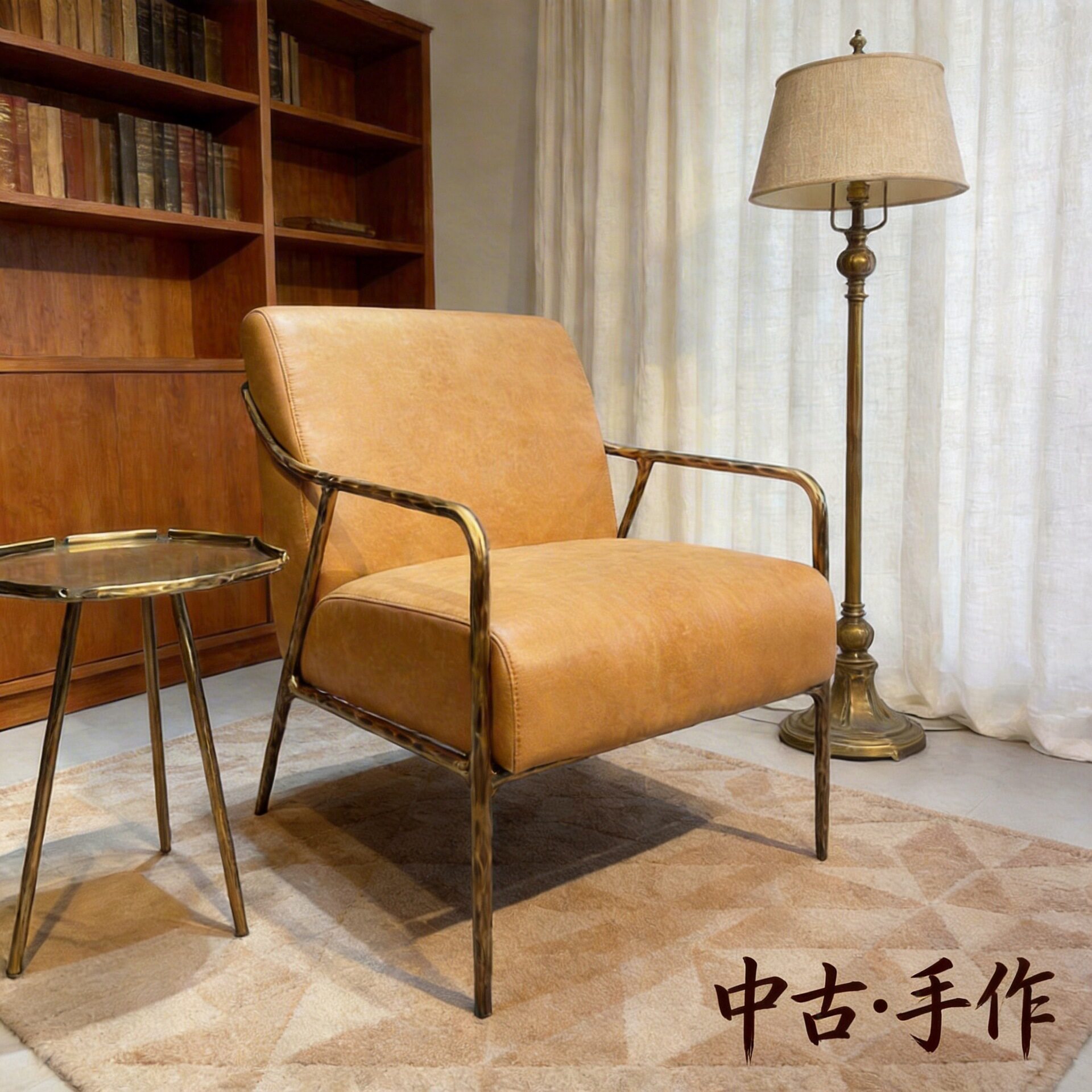 中古风实心铁锻打休闲椅单人沙发椅复古油蜡皮金属手工锻打椅子