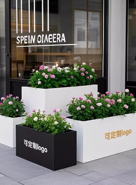 不锈钢商业街花坛户外售楼部铁艺花槽围栏隔断道路长方形花盆架