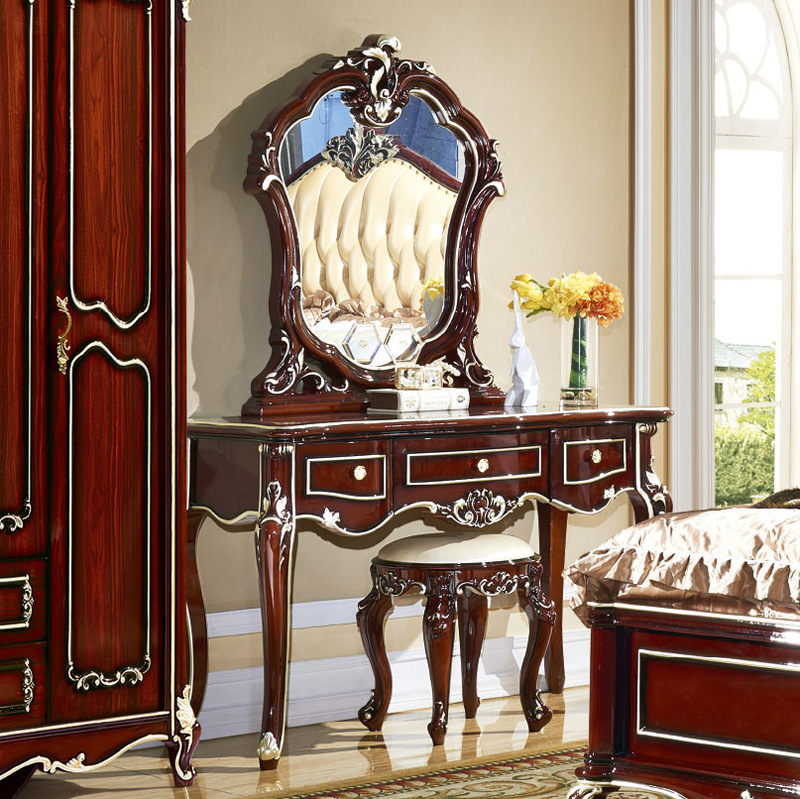 欧式梳妆台 法式梳妆桌 田园梳妆柜 雕花化妆台 美式妆镜批发