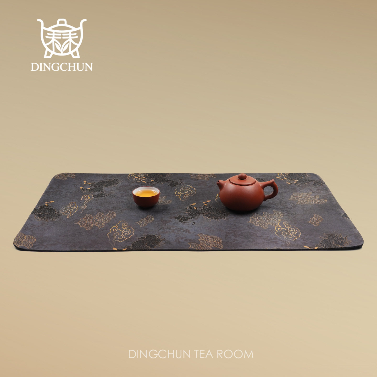 中式新款茶席香云纱红云纱高级复古茶垫轻奢桑蚕丝茶道干泡方桌旗