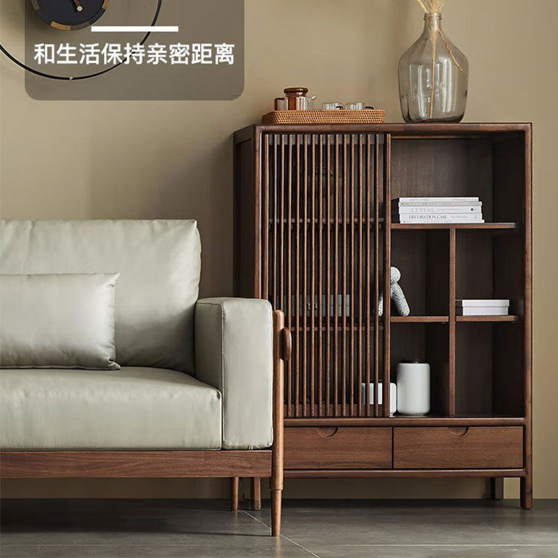 新中式简约实木餐边柜黑胡桃木茶水柜收纳移门酒柜展示柜储物
