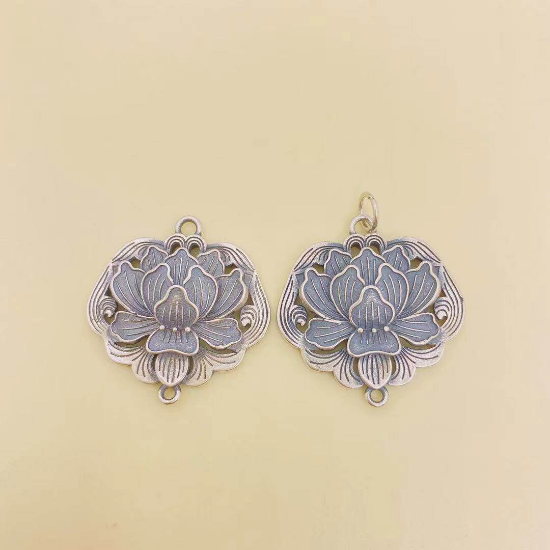 精品泰银磨砂大连花连接件DIY复古银莲花挂件连接件配件