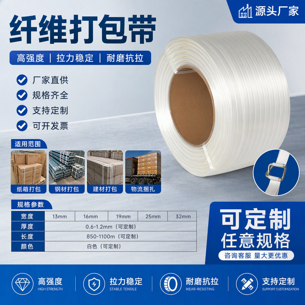 源头工厂供应柔性加捻丝胶水带16mm白色可打结防滑可撕打包带44