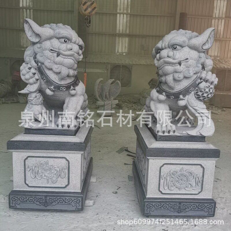 户外仿古石雕狮子一对宗祠门