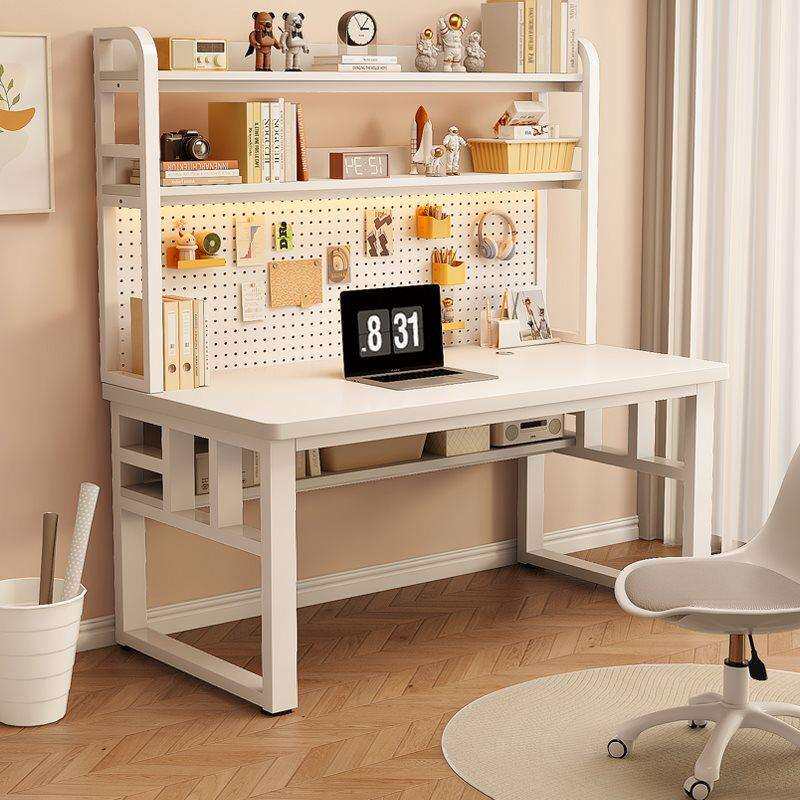实木电脑桌家用书桌书架一体台式卧室办公桌学生洞洞板置物学习桌