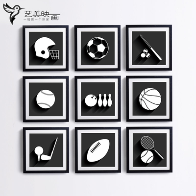 【体育图标】运动器材壁画 体校教室训练室健身房挂画三联画墙画