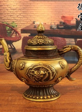 纯铜藏式龙壶摆件仿古铜器水壶茶壶酒壶手把壶家居装饰品工艺礼品
