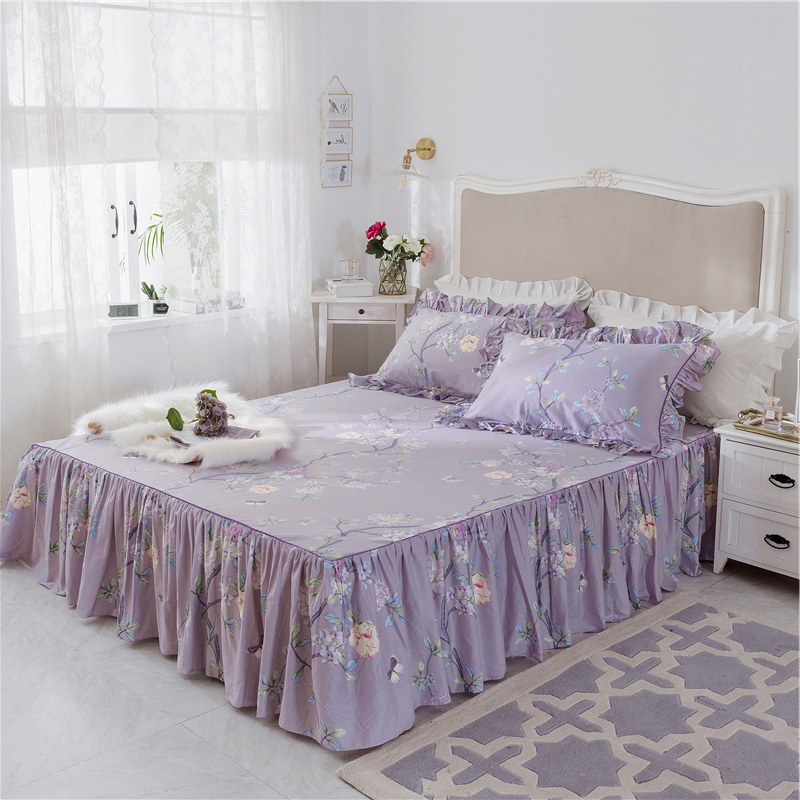 床罩2021年新款四季纯棉紫色秋天床裙单件裙式四季通用韩式荷叶边