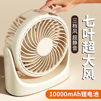 桌面小风扇超静音办公室桌上学生宿舍电风扇小型USB可充电款迷你