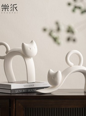 现代北欧酒店样板间摆件客厅酒柜创意陶瓷动物猫咪电视柜软装饰品