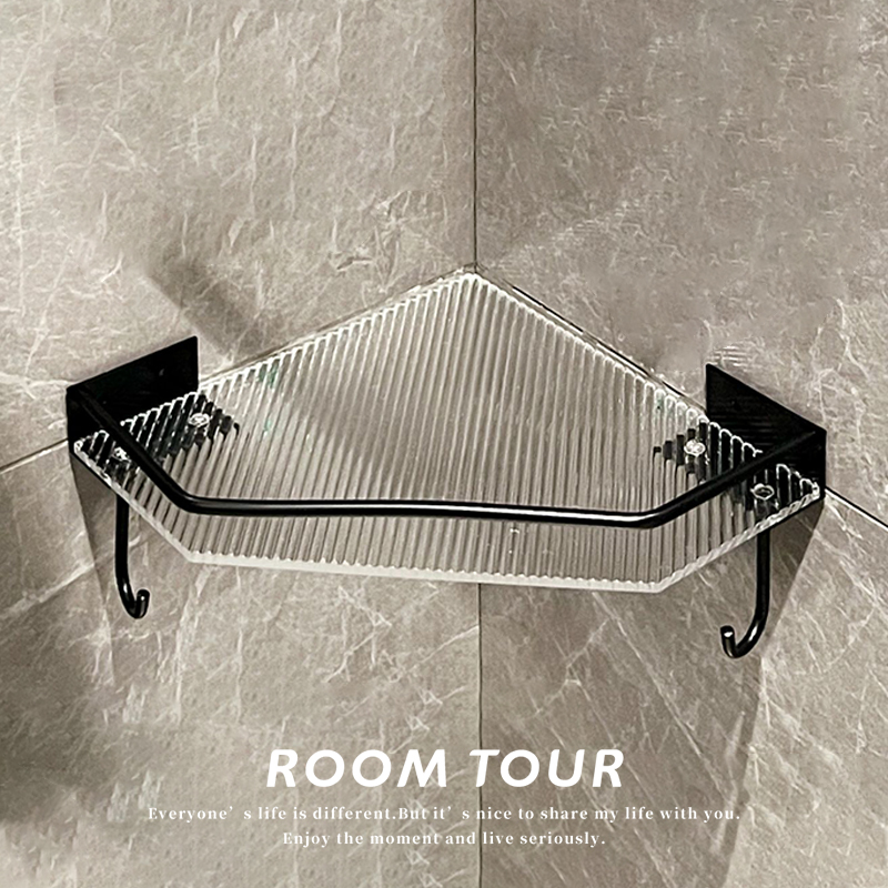 黑色亚克力浴室架子置物架免打孔卫生间墙角三角架转角墙上收纳架
