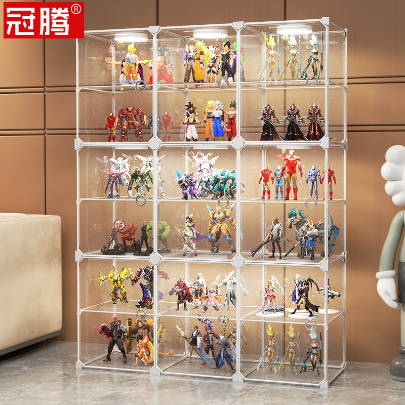 展示柜手办透g明玩具柜落地防尘塑料陈列架客厅带led灯精品模型柜