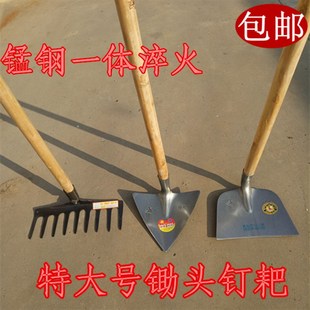 特大号灰刮锄头钉耙子q三角尖锄头农具木柄除草宽口园艺工具神器