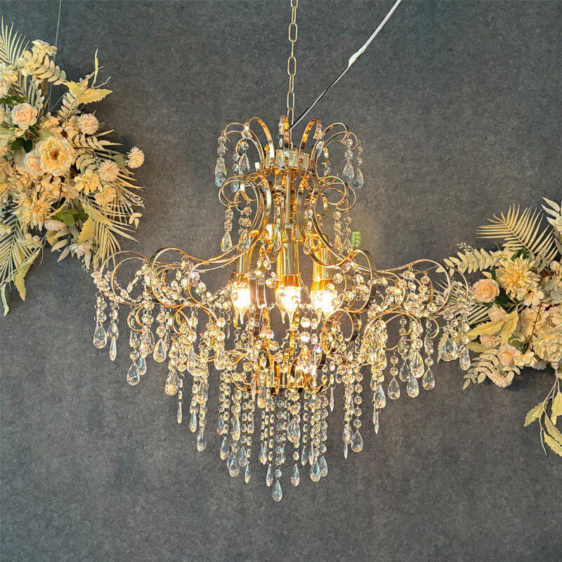 新款婚庆装饰欧式水晶吊灯婚礼堂舞台吊顶装饰布置亚克力珠帘吊灯