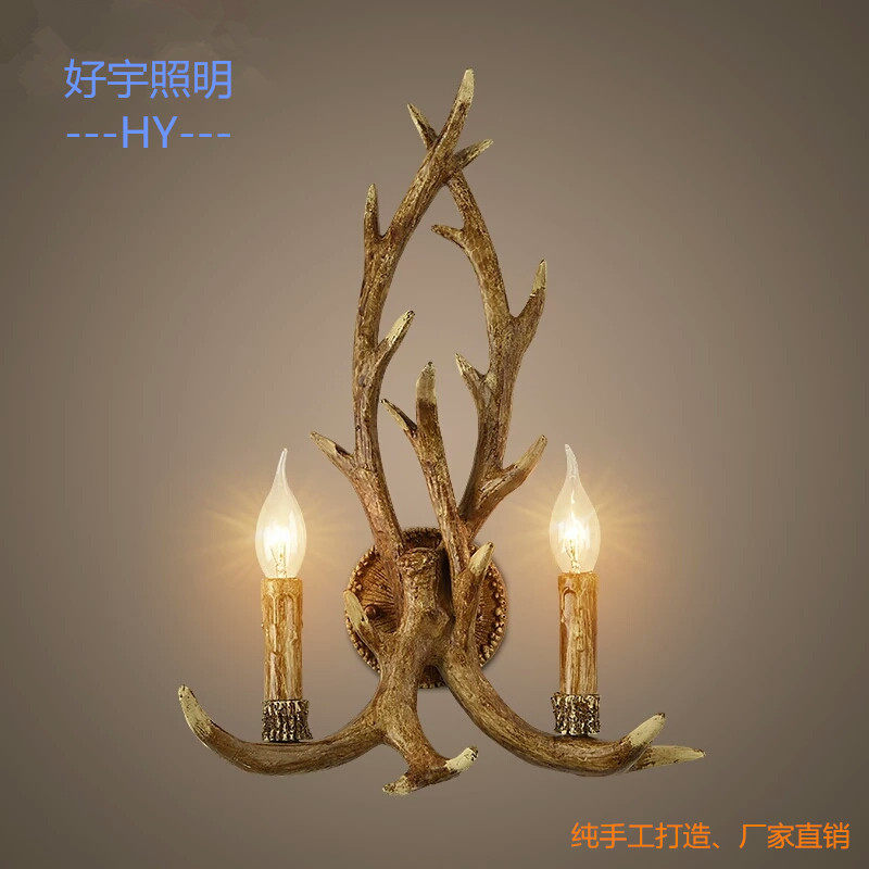 现货厂家批发美式复古鹿头壁灯创意餐厅洒吧室内过个性树脂鹿角
