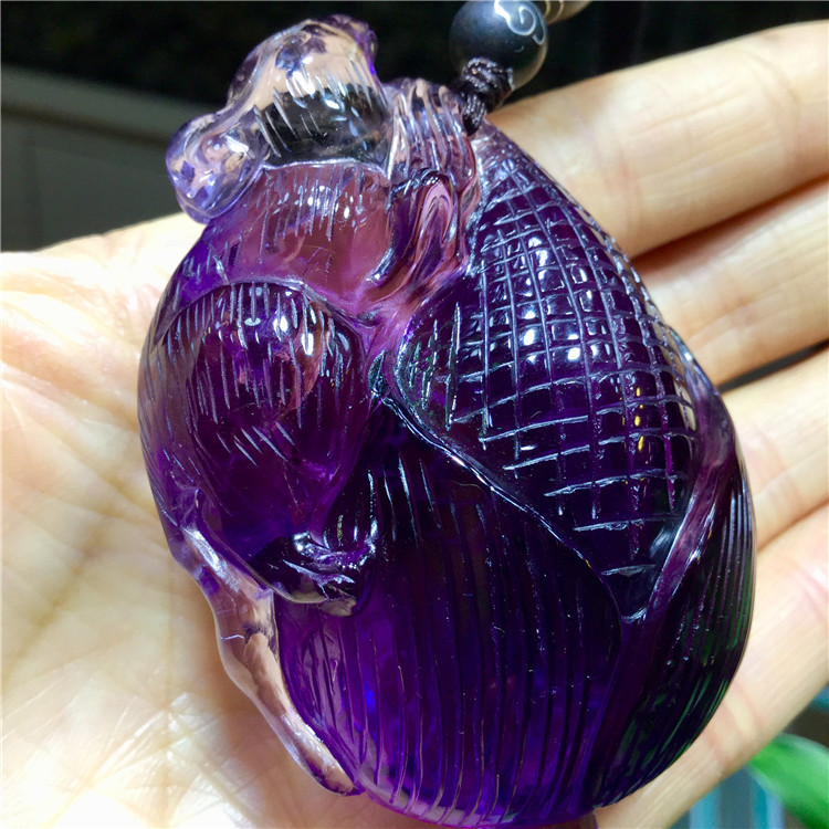 东海水晶 天然紫水晶老鼠生肖鼠玉米手把件把玩件