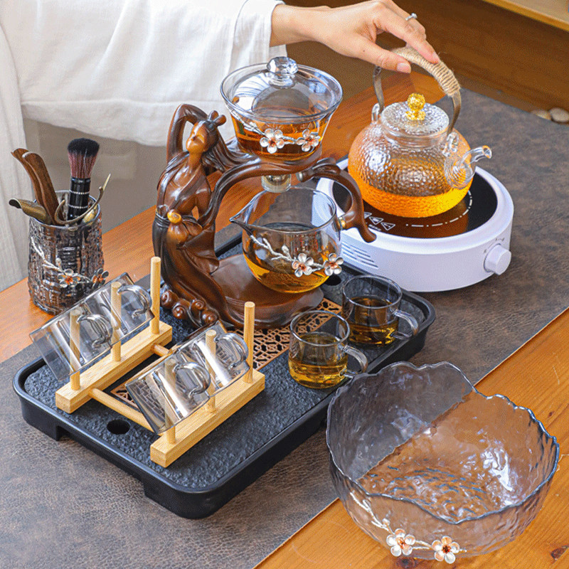 嫦娥奔月耐高温玻璃懒人自动茶具套装家用磁吸泡茶器轻奢批发茶具