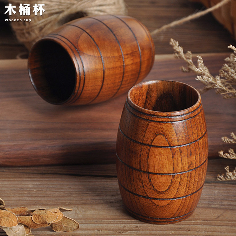 ?酒吧调酒木头酒杯木纹鸡尾酒杯橡木桶酒杯木桶杯柯林杯茶杯实