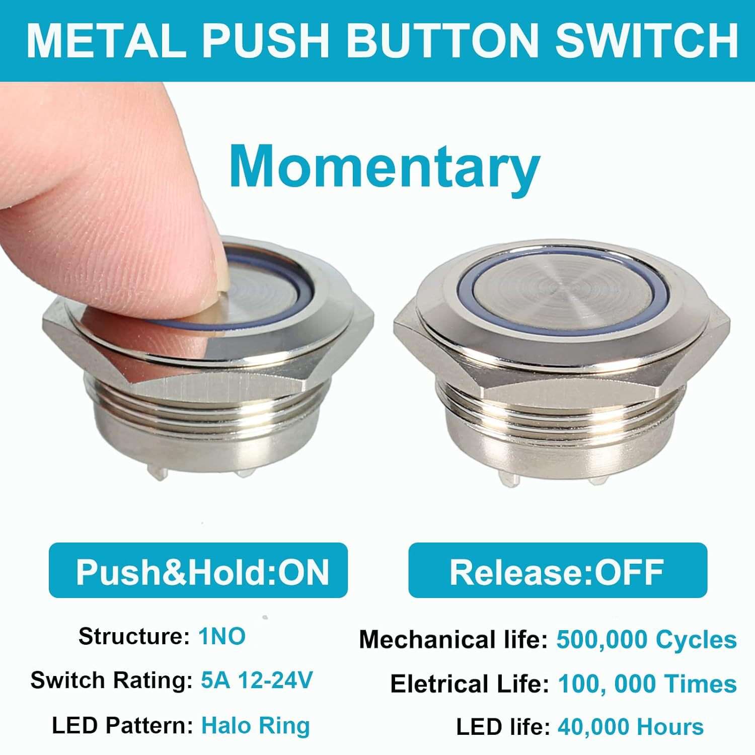 DMWD 2 件 19 毫米超级迷你金属防水防破坏瞬时按钮开关银色外壳