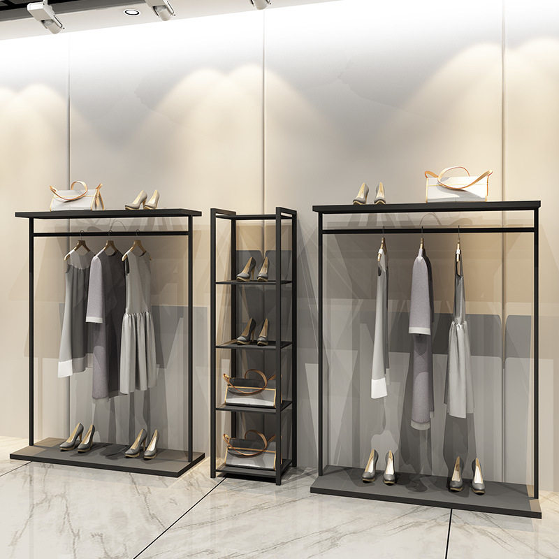 服装店展示架落地式衣帽架现代双板货架挂衣架侧挂正挂鞋帽包架子