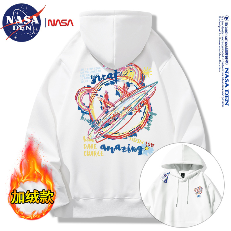 NASA联名日系重磅加绒长袖卫衣男女款时尚潮牌宽松百搭连帽上衣服