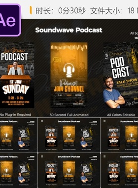 Soundwave播客AE模板InstagramReels频谱均衡器视频元素设计集