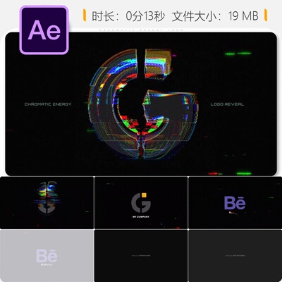 Chromatic Energy AE模板RGB故障信号失真LOGO动画电视噪点效果