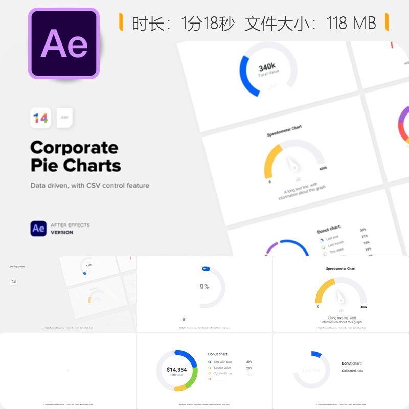 CSV数据驱动企业圆环图表动画AE模板信息可视化技术统计展示