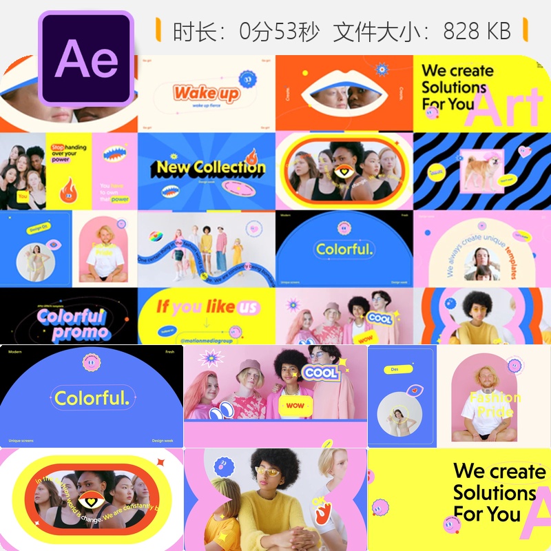 PopArt风格AE模板社交媒体视频开场动画品牌推广设计包4K高清