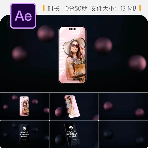 iPhone14黏土屏幕模型AE模板广告宣传视频展示优雅3D效果动画
