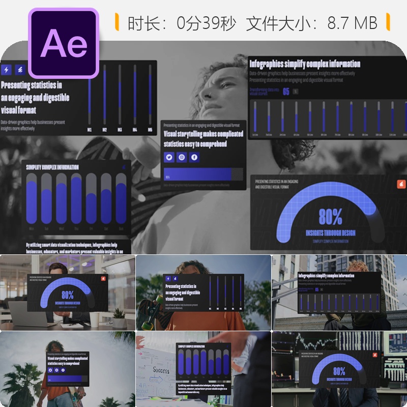 未来科技3D图表分析动画AE模板金融经济教育展示商业应用场景