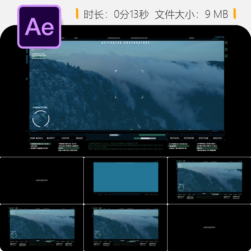 HUD视觉元素AE模板科幻数字界面屏幕图形数据模块化设计资源包