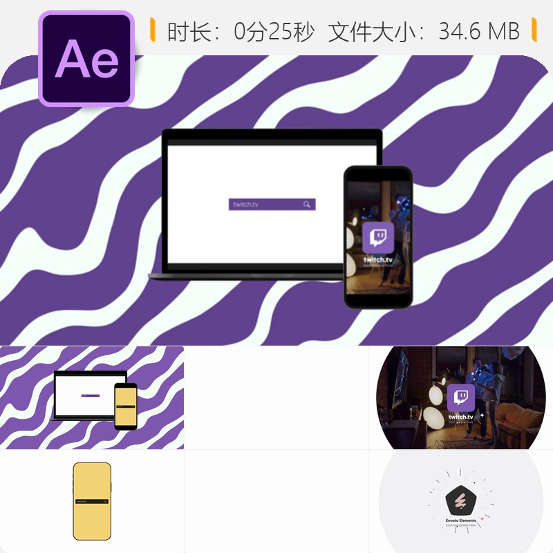 扁平风格搜索栏LOGO动画AE模板4K分辨率移动界面设计谷歌风格