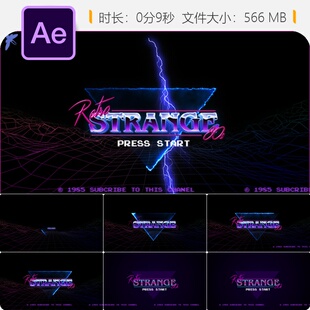 80年代复古像素霓虹游戏风格AE模板LOGO动画片头设计制作模板