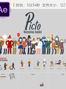 Picto动画AE模板扁平化角色产品宣传营销视频制作工具合集素材集