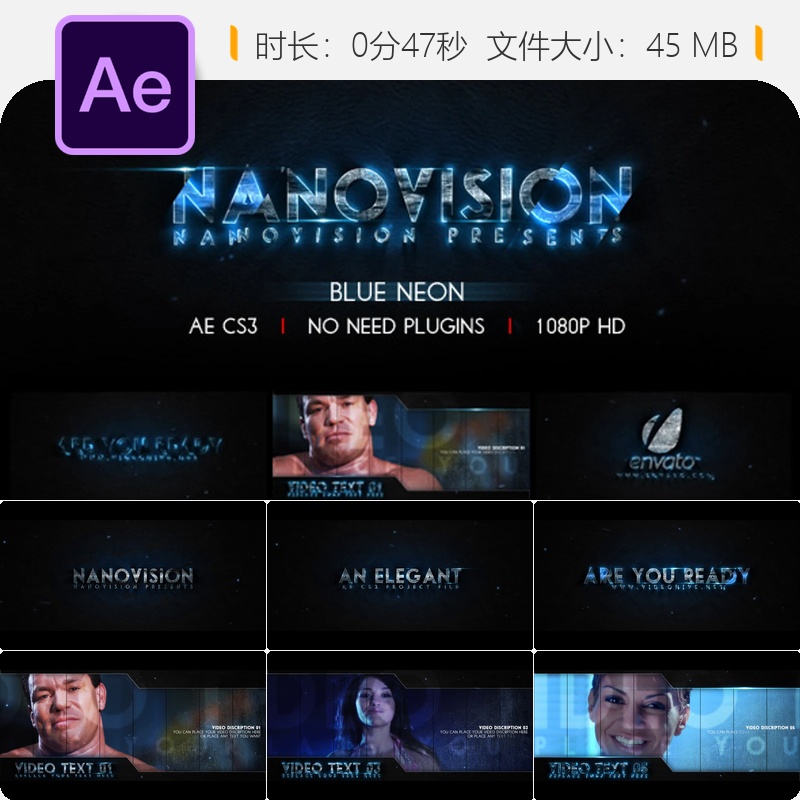 蓝色霓虹灯视频展示模板After Effects动态背景AE工程文件素材