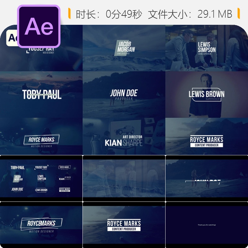 现代动态AE模板优雅企业广播级动画字幕条影视包装设计4K高清
