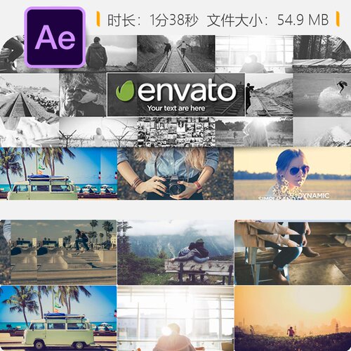 现代简约照片快速相册AE模板家庭旅行假日欢乐开场动画片头