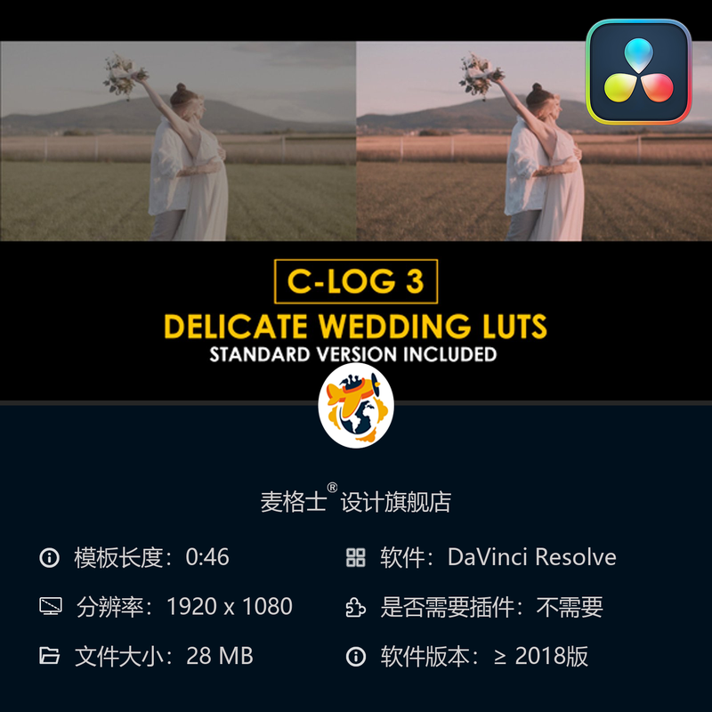 达芬奇婚礼电影调色预设合集 专业CLog3色彩校正LUT合集