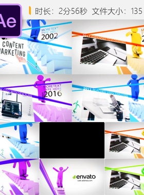 AE模板企业时间线相册展示蓝色商务风格视频演示4K分辨率动画