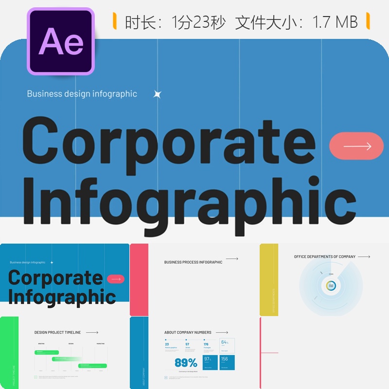 企业数字信息图表AE模板动态图形社交媒体动画视频设计素材包