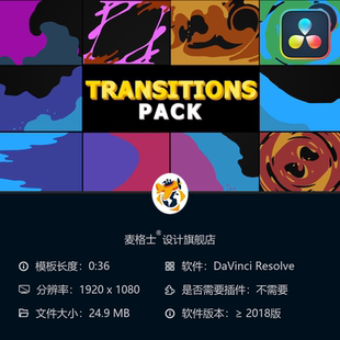 达芬奇卡通液体动态转场MG动画视频编辑素材模板合集