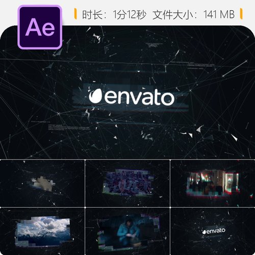 AE模板数字网络科技故障彩色分离全息未来工业相册4K视频展示